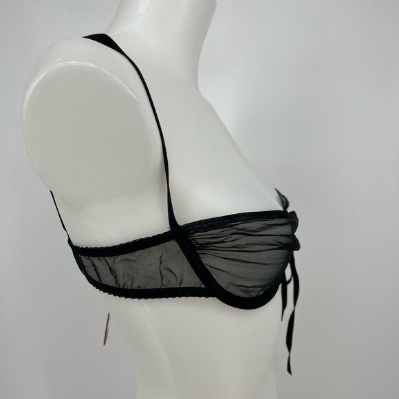 Skims Silk Balconette Romance Bralette Bra 34C NEW Onyx Black Sheer Tie Front - Picture 5 of 11